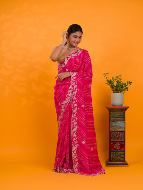 KcPc New Georgette Leheriya Style With Pitan GotaPatti Work Saree  PDM