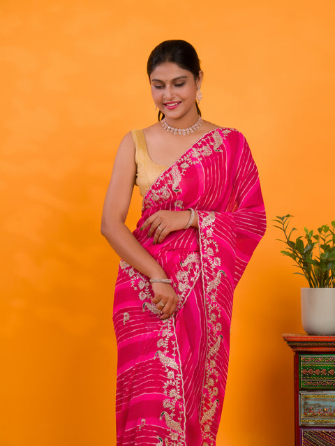 KcPc New Georgette Leheriya Style With Pitan GotaPatti Work Saree  PDM
