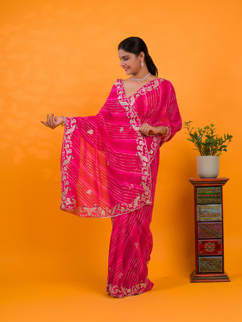 KcPc New Georgette Leheriya Style With Pitan GotaPatti Work Saree  PDM