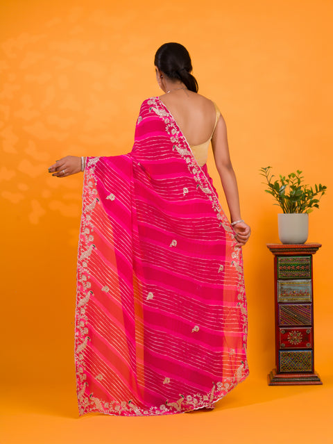 KcPc New Georgette Leheriya Style With Pitan GotaPatti Work Saree  PDM