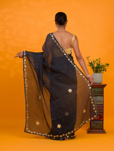 By Leheriya Style With Gotapatti Work Saree