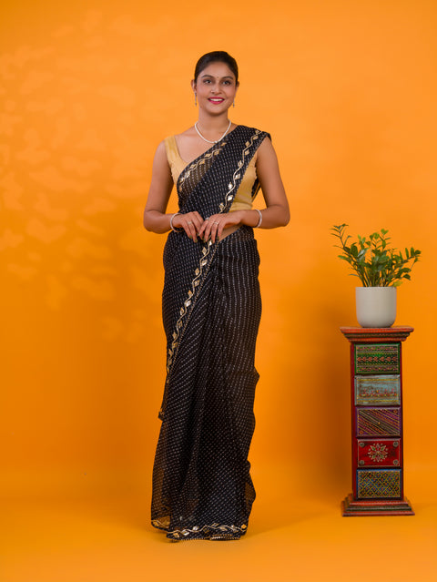 By Leheriya Style With Gotapatti Work Saree