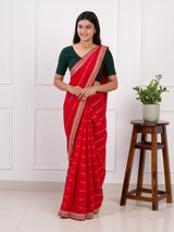 Red saree with gold border