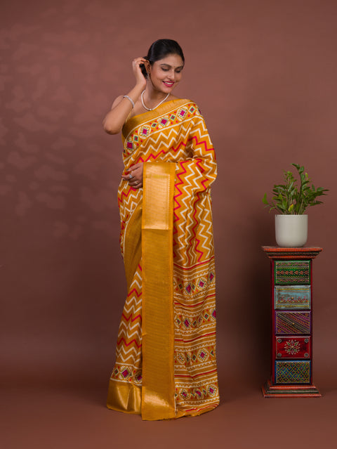 KcPc New Beautiful Cotton Silk Printed Style With Daily Wear Yellow Saree STL