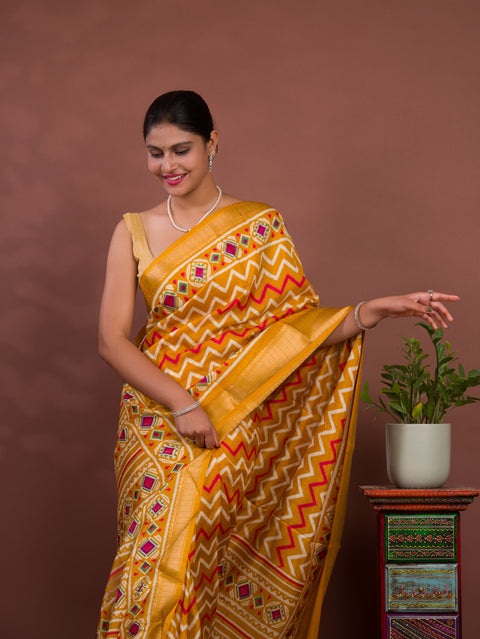 KcPc New Beautiful Cotton Silk Printed Style With Daily Wear Yellow Saree STL