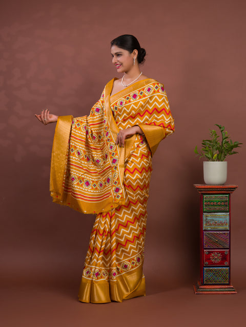 KcPc New Beautiful Cotton Silk Printed Style With Daily Wear Yellow Saree STL