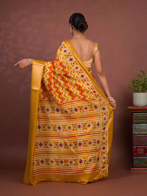 KcPc New Beautiful Cotton Silk Printed Style With Daily Wear Yellow Saree STL