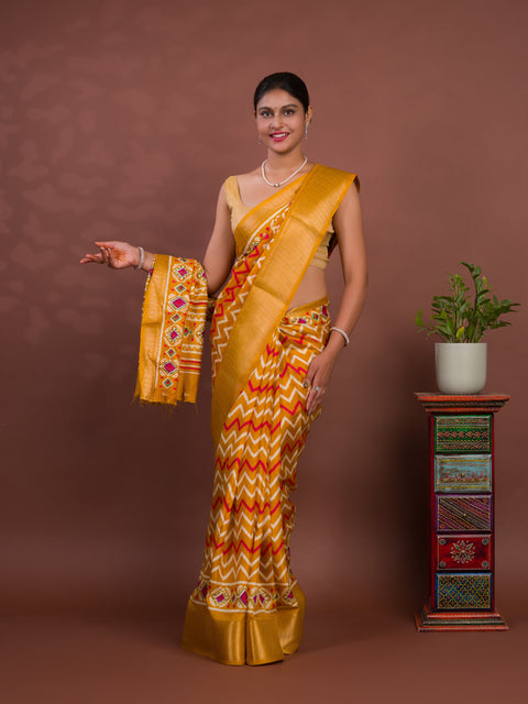 KcPc New Beautiful Cotton Silk Printed Style With Daily Wear Yellow Saree STL