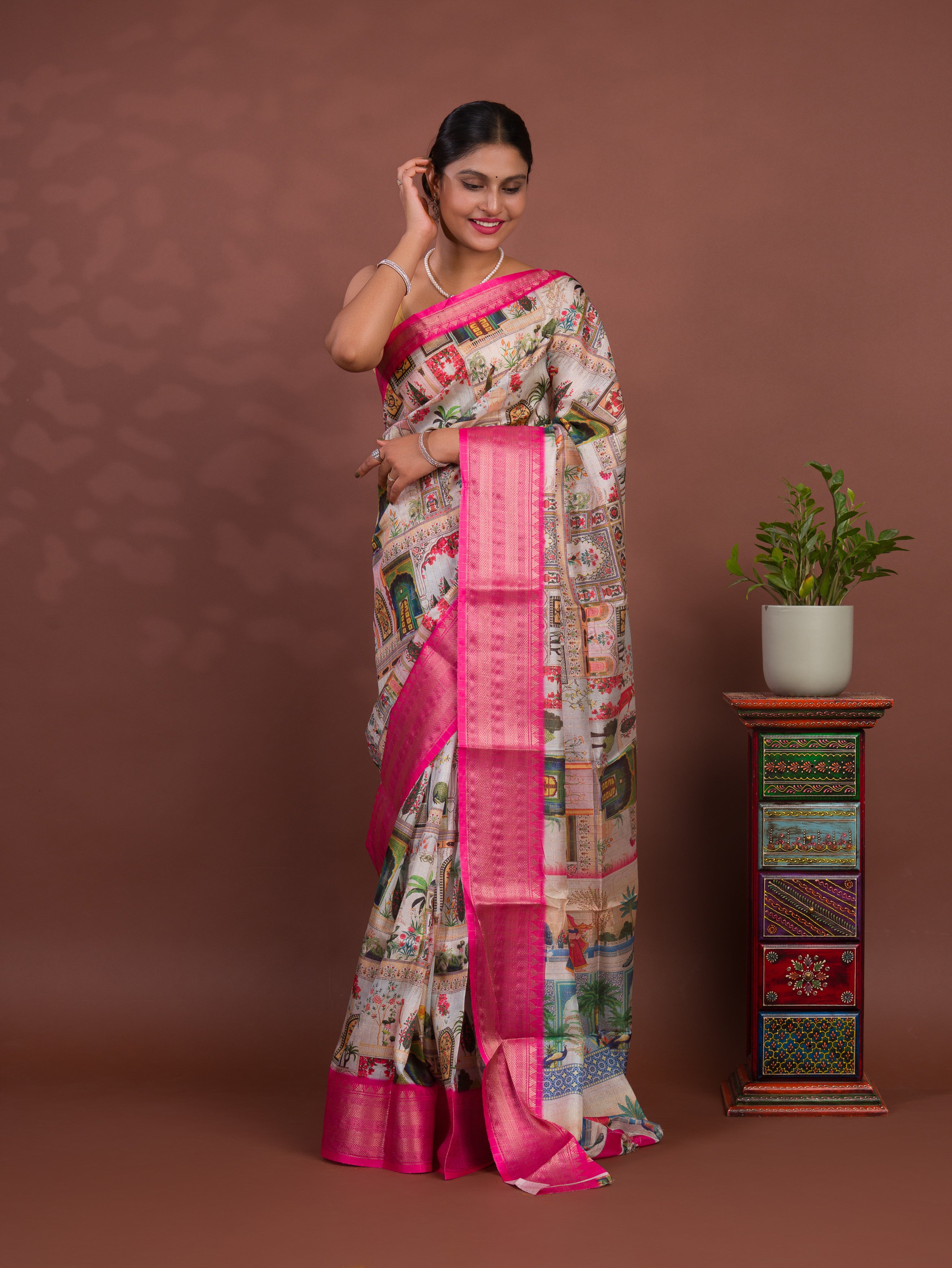 KcPc New BeautifulCotton Silk Kalamkari Style Zari Weaving SareeSTL