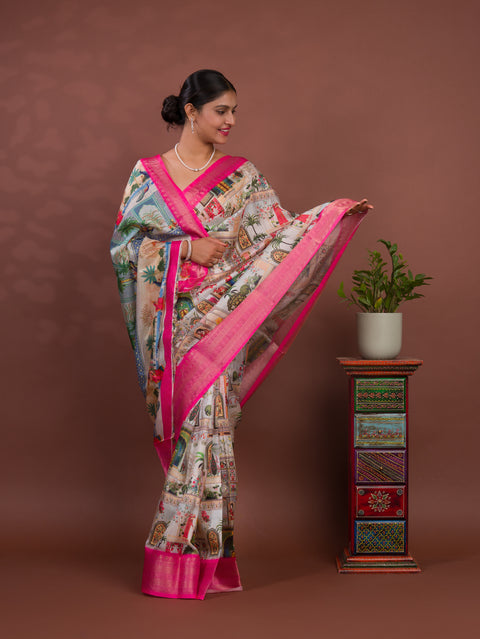 KcPc New Beautiful  Cotton Silk Kalamkari Style Zari Weaving Saree  STL