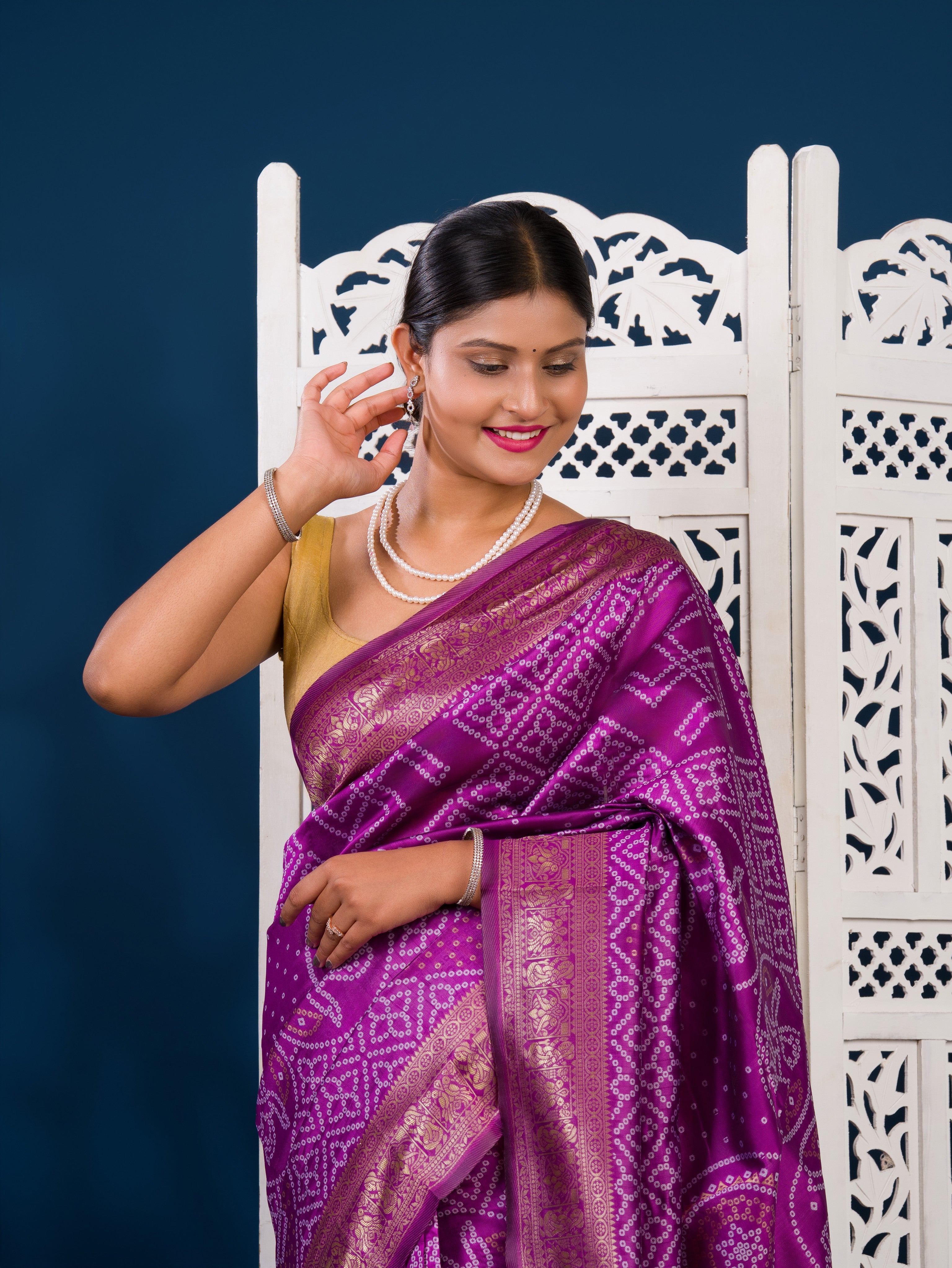 By Bandhani Style With Zari Border Work Saree