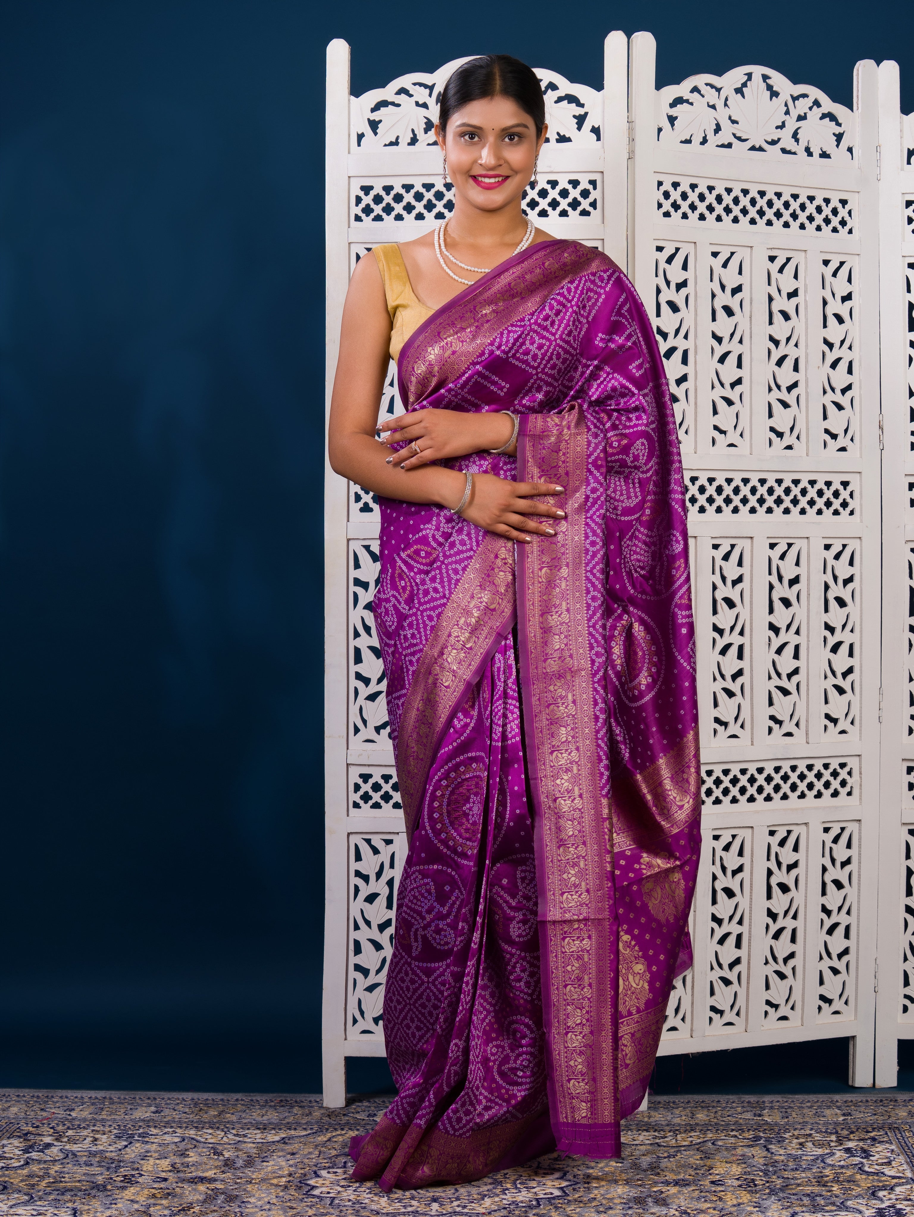 By Bandhani Style With Zari Border Work Saree