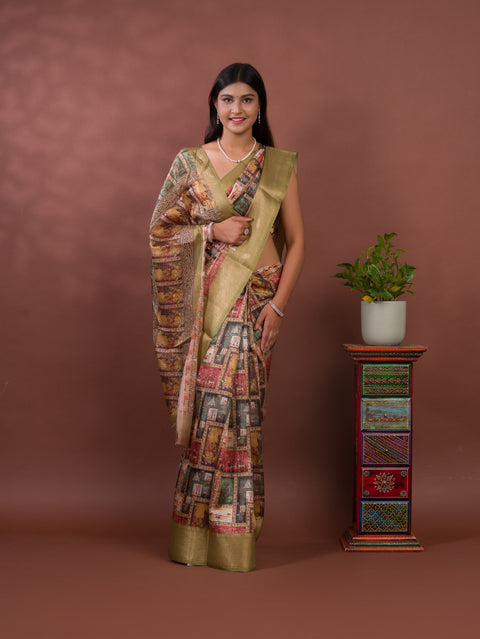 KcPc Latest Cotton Silk Kalamkari Style Zari Weaving Saree  STL