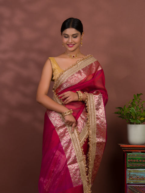 KcPc Pure Banarasi Handloom Heeramandi look katan silk Tissue Fabric sare  INA