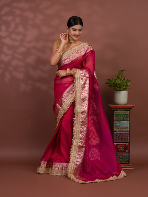 KcPc Pure Banarasi Handloom Heeramandi look katan silk Tissue Fabric sare  INA
