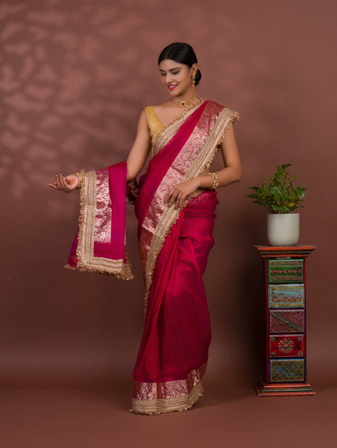 KcPc Pure Banarasi Handloom Heeramandi look katan silk Tissue Fabric sare  INA