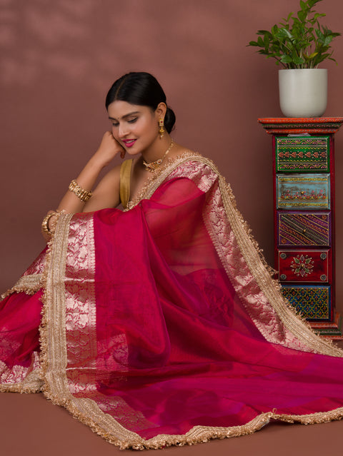 KcPc Pure Banarasi Handloom Heeramandi look katan silk Tissue Fabric sare  INA