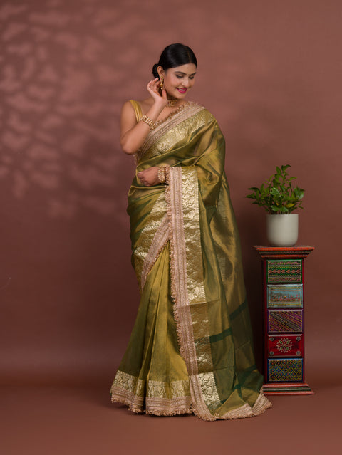 KcPc Pure Banarasi Handloom Heeramandi Look Katan Silk Tissue Fabric Saree INA