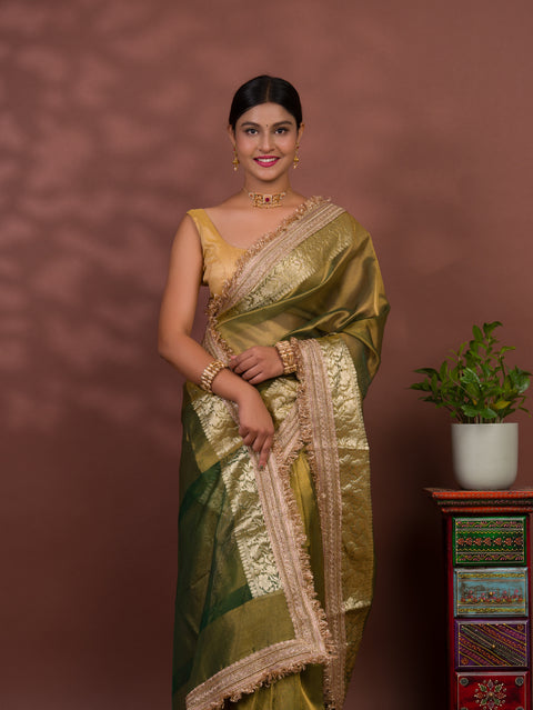KcPc Pure Banarasi Handloom Heeramandi Look Katan Silk Tissue Fabric Saree INA