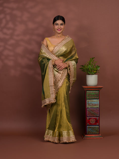 KcPc Pure Banarasi Handloom Heeramandi Look Katan Silk Tissue Fabric Saree INA