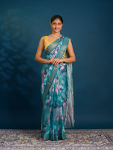 By Printed Style Saree With Zari Border Work