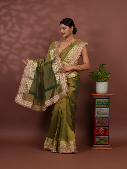 KcPc Pure Banarasi Handloom Heeramandi Look Katan Silk Tissue Fabric Saree INA