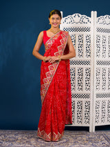 Georgette Bandhani Style Fabric with Sequin Embroidery Work Saree 
