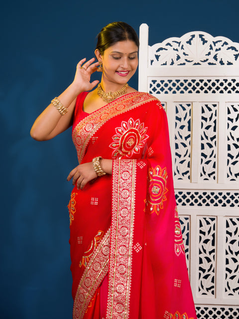 By New HO Silk Banarasi Style With Gotapatti Saree