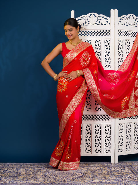 By New HO Silk Banarasi Style With Gotapatti Saree