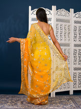  Yellow saree with white patternsChiffon Bandhani Style With Gotapatti Work Saree