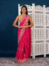  Georgette Bandhani Style Fabric with Sequin Embroidery Work Saree for wedding 