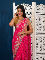  Georgette Bandhani Style Fabric with Sequin Embroidery Work Saree for wedding 