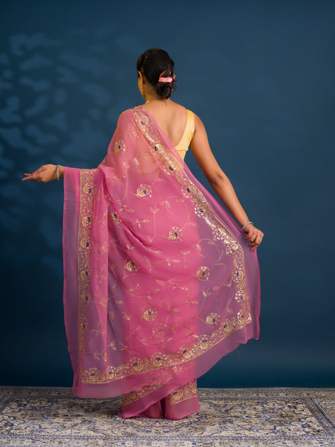 By Designer Saree With Handcrafted Aari Tari Work 
