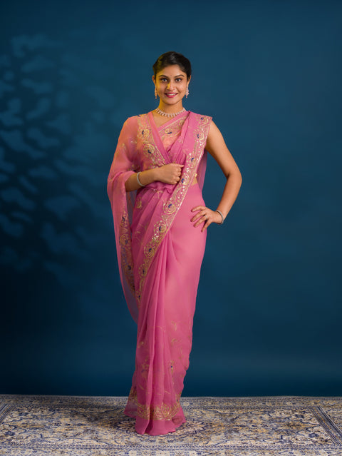 By Designer Saree With Handcrafted Aari Tari Work 