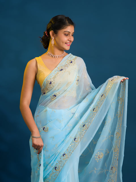 By Designer Saree With Handcrafted Aari Tari Work 