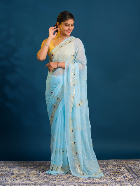 By Designer Saree With Handcrafted Aari Tari Work 