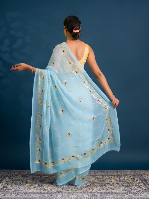 By Designer Saree With Handcrafted Aari Tari Work 