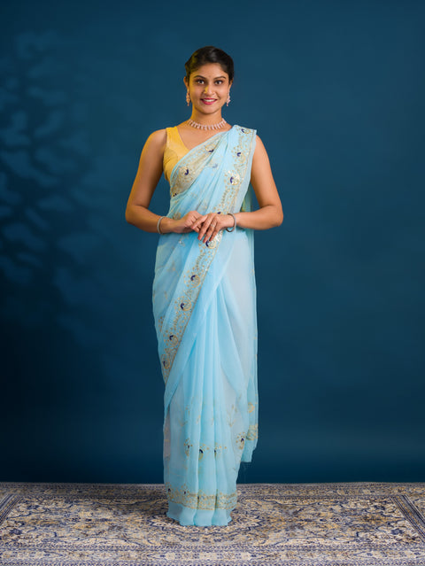 By Designer Saree With Handcrafted Aari Tari Work 