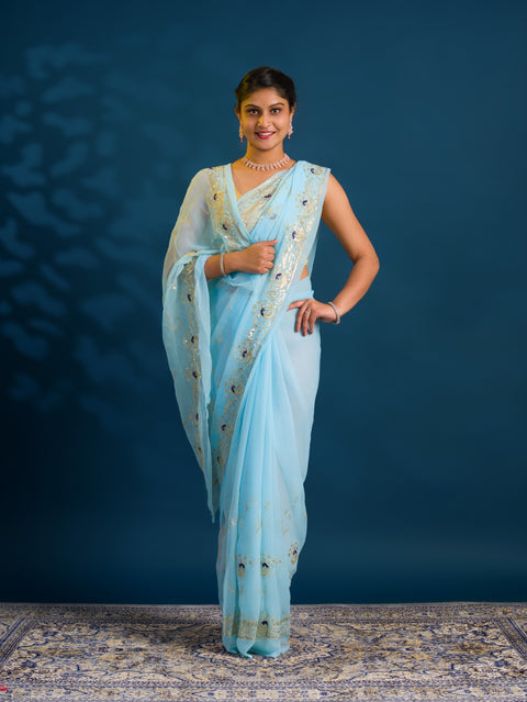 By Designer Saree With Handcrafted Aari Tari Work 