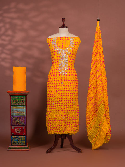 KcPc New Beautiful Bandhani Art Silk Suit with Gota Patti Work Suit KML
