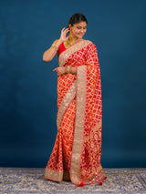 Traditional Khaddi Georgette Bandhani Saree with Gota Patti