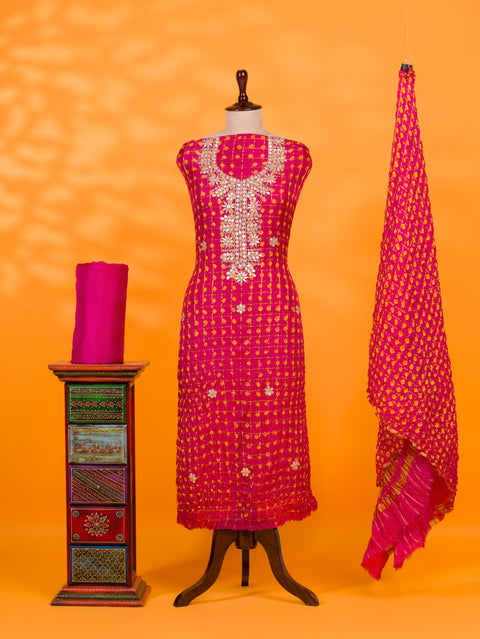 KcPc New Latest Bandhani Art Silk Suit with Gota Patti Work Shit KML