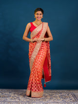 Traditional Khaddi Georgette Bandhani Saree with Gota Patti