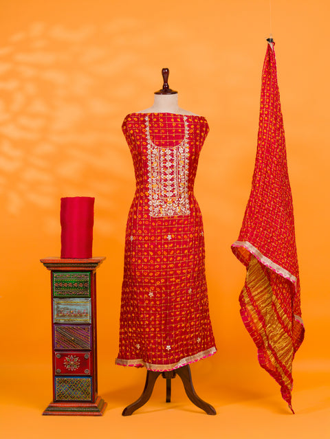 KcPc New Elegant Bandhani Art Silk Suit with Gota Patti Work  Suit KML