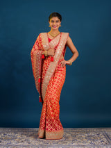 Traditional Khaddi Georgette Bandhani Saree with Gota Patti