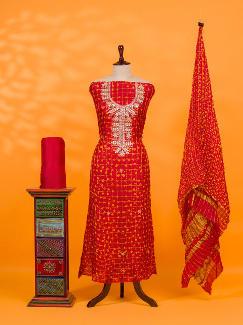 KcPc New Elegant Bandhani Art Silk Suit with Gota Patti Work Suit KML