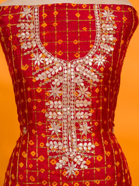 KcPc New Elegant Bandhani Art Silk Suit with Gota Patti Work Suit KML