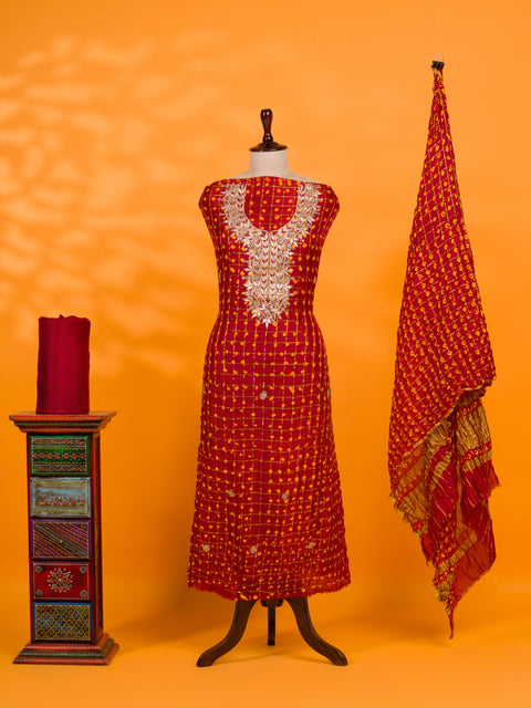 KcPc New Art Silk Bandhani Gharchola With Gota patti Stone Work Suit KML