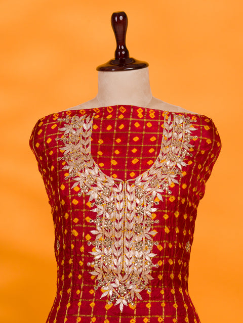 KcPc New Art Silk Bandhani Gharchola With Gota patti Stone Work Suit KML