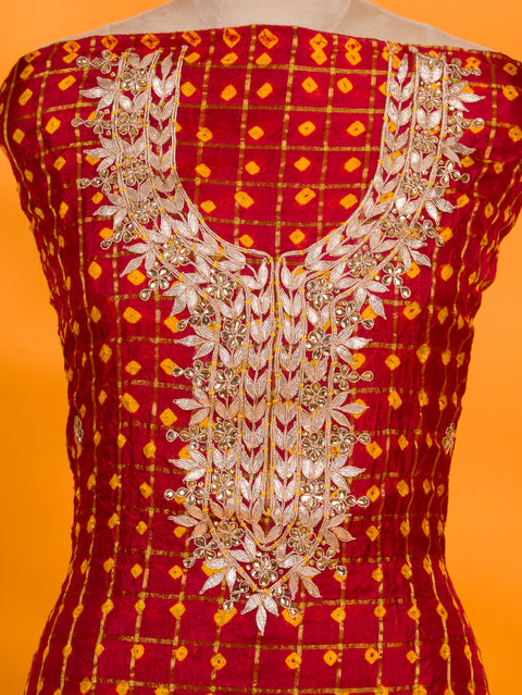 KcPc New Art Silk Bandhani Gharchola With Gota patti Stone Work Suit KML